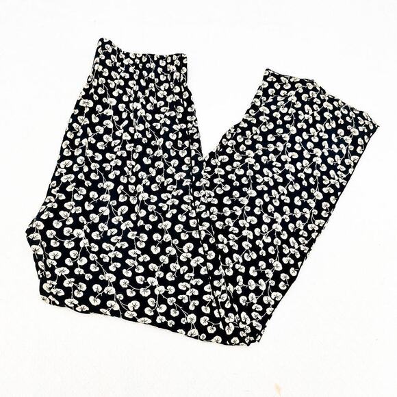 GANNI Printed Flower Straight Leg Slacks Navy Cream Size 34
